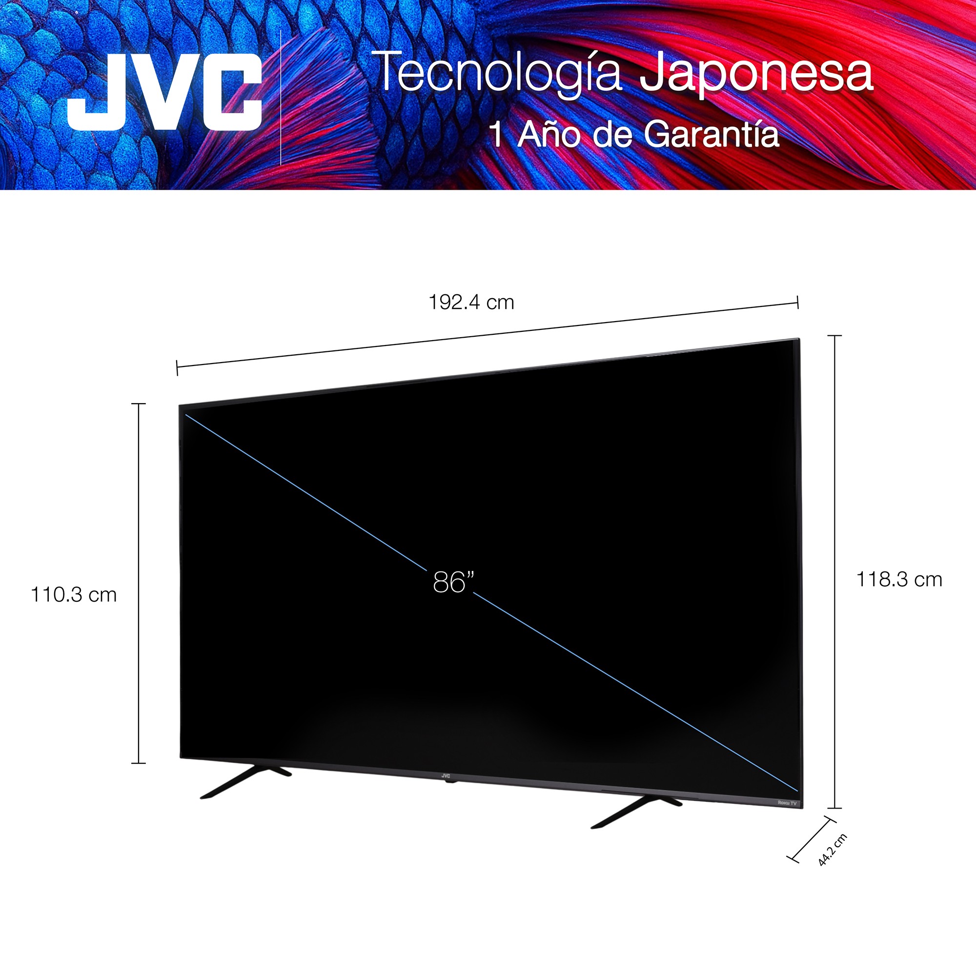 JVC Pantalla Smart TV 86 pulgadas 4K UHD LED Frameless Roku TV Netflix YouTube Prime Video Modelo SI86URF image number null