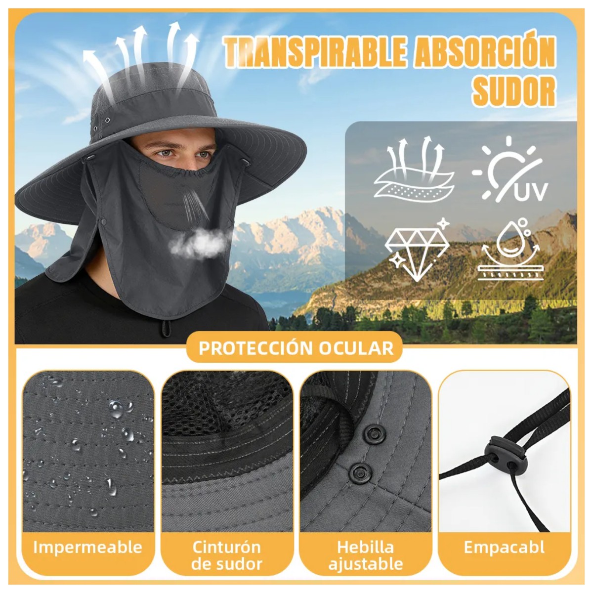 Sombreros Sol Mangas Gafas 6 Piezas Gris oscuro /Gris claro image number null