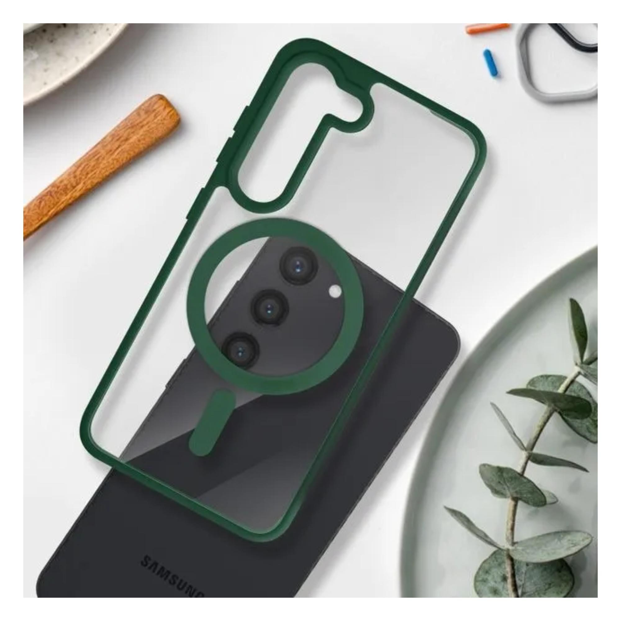 Funda Transparente Case Color Verde Para Samsung Galaxy Compatible Con Magsafe Protecci&oacute;n Elegante Y Funcional image number null