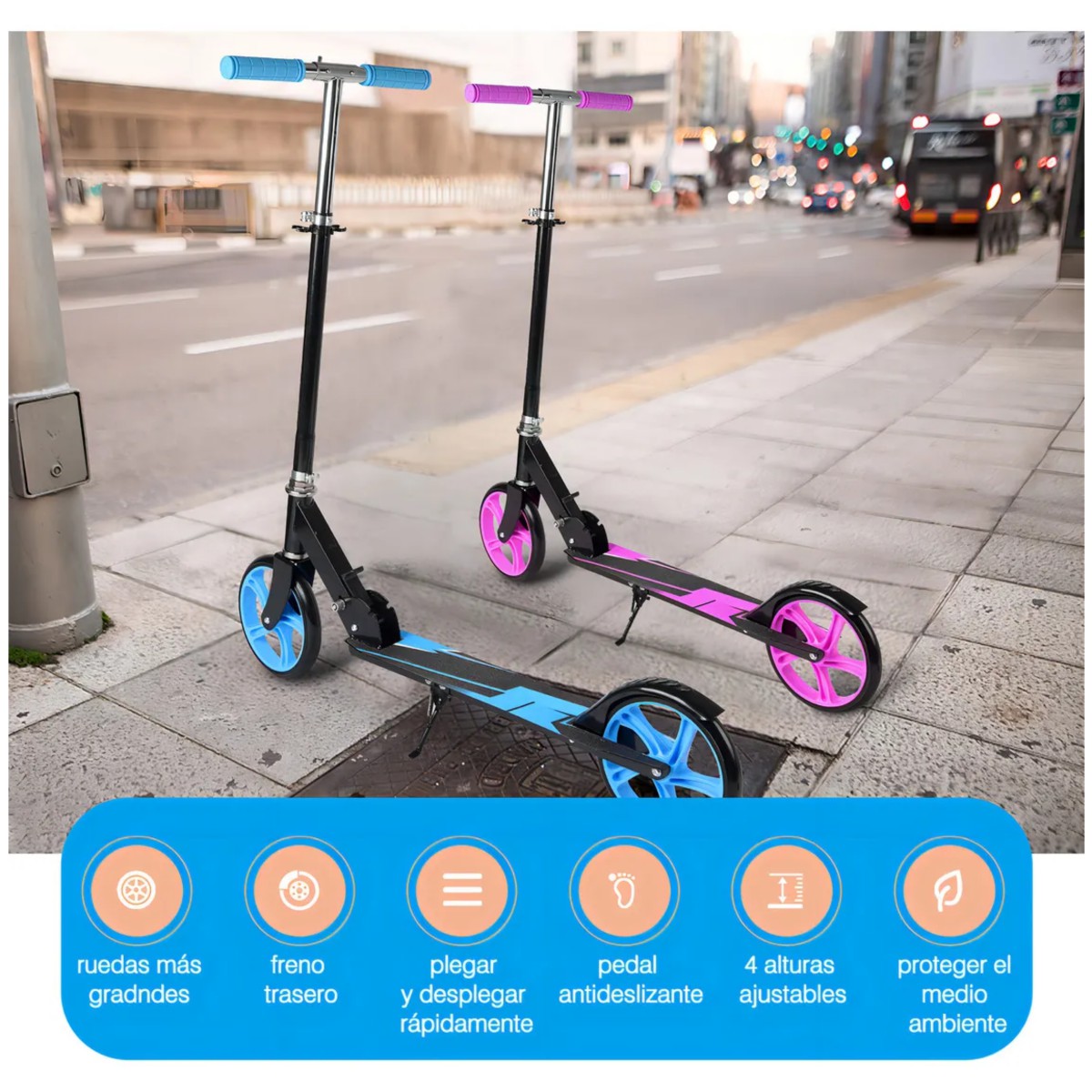 Scooter Plegable Ligero Y Con Manubrio De Altura Ajustable Rosa Negro image number null