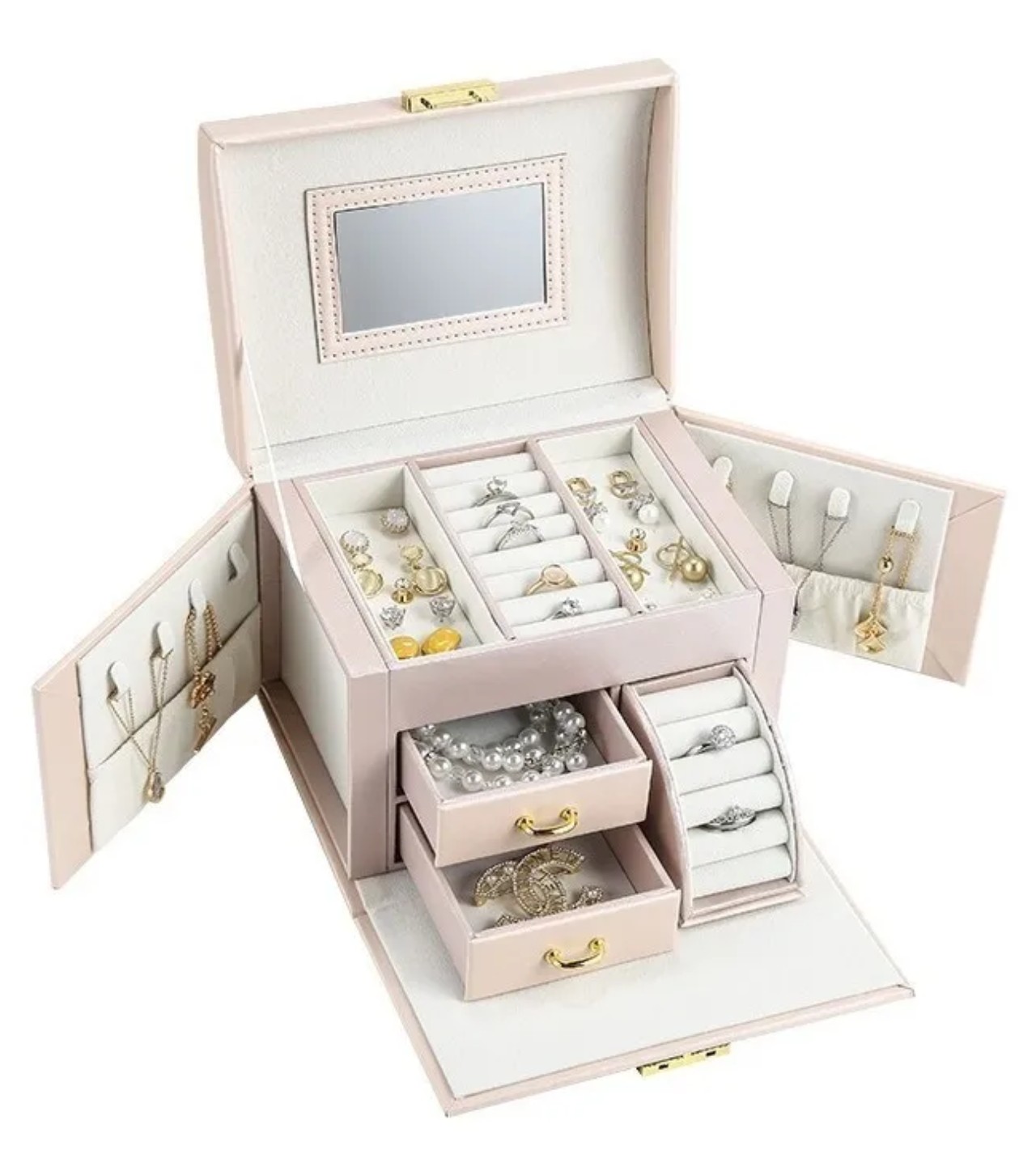 Joyero Organizador De 3 Capas, Cajas De Exhibici&oacute;n De Joyer&iacute;a rosa claro image number null