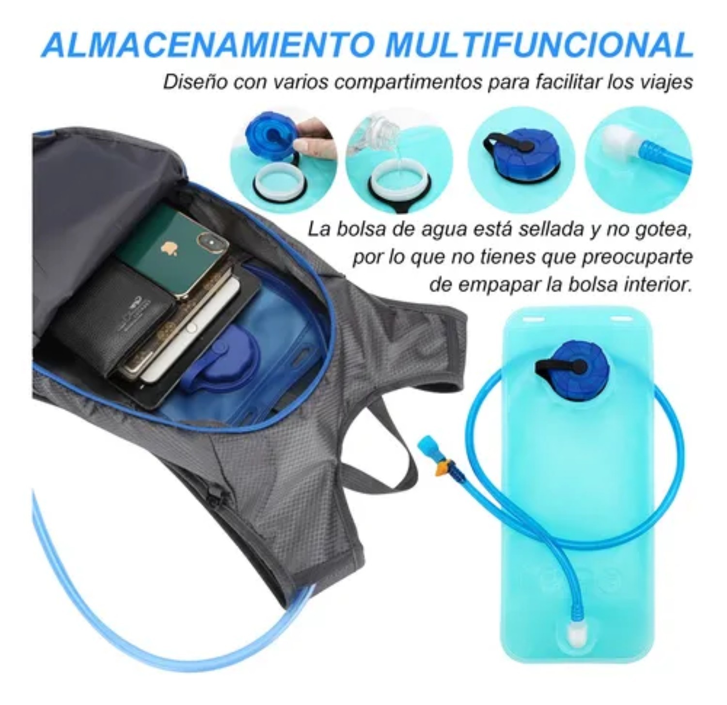 3pz Mochila Hidratante Bolsa Agua 2l Bicicleta Azul Rey image number null
