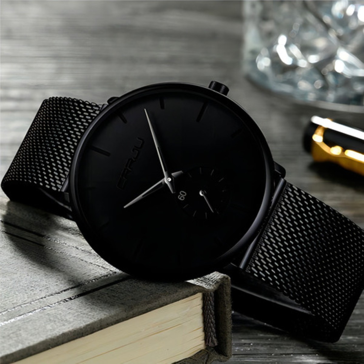 Reloj Crrju Hombre Dise&ntilde;o Ejecutivo Premium Color De La Correa Negra Con Azul image number null