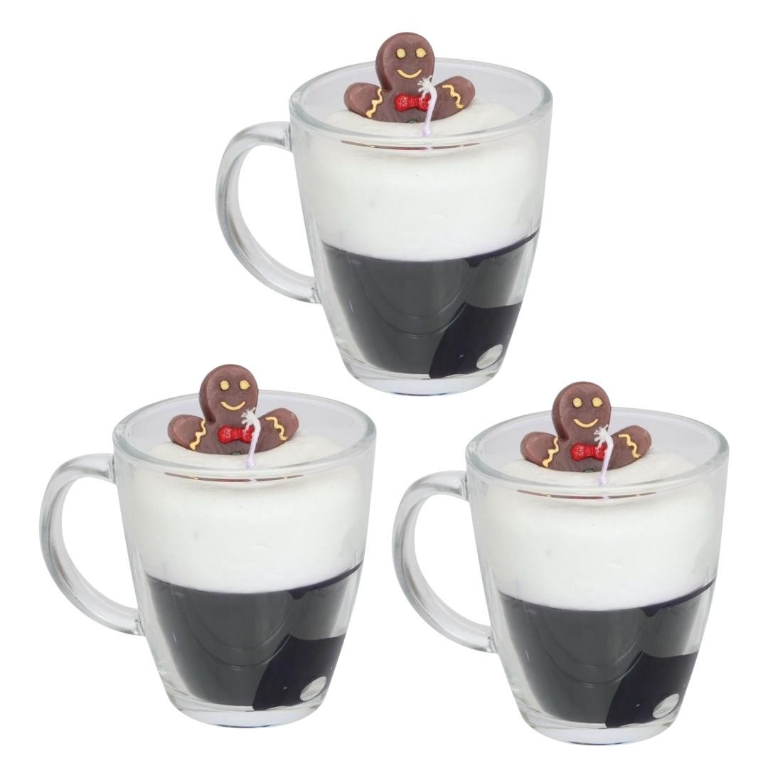 Vela Navide&ntilde;a Mu&ntilde;eco De Jengibre En Taza De Vidrio Pack 3 image number null