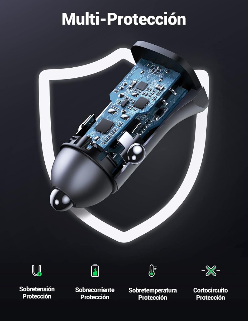 Cargador Auto Ugreen 30w 2 Puertos USB-C Y USB-A Carga R&aacute;pida image number null