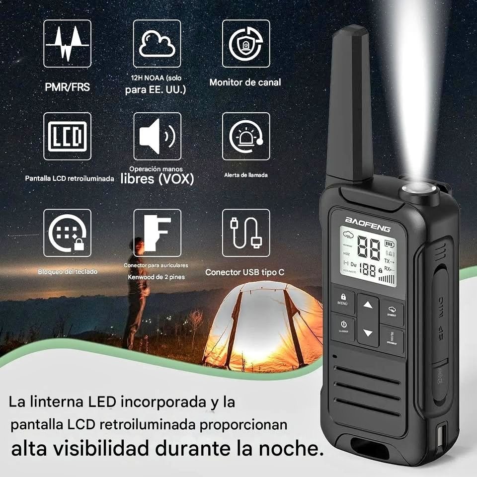 Walkie talkie Radio azul bidireccional tipo C recargable viaje Camping antena juego seguridad image number null