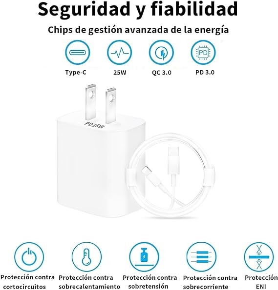RENDIN 25W Cargador Carga R&aacute;pida para iPhone - Cargador Tipo C con 1.5M Cable Compatible con iPhone 14/13/12/11/X/iPad. image number null