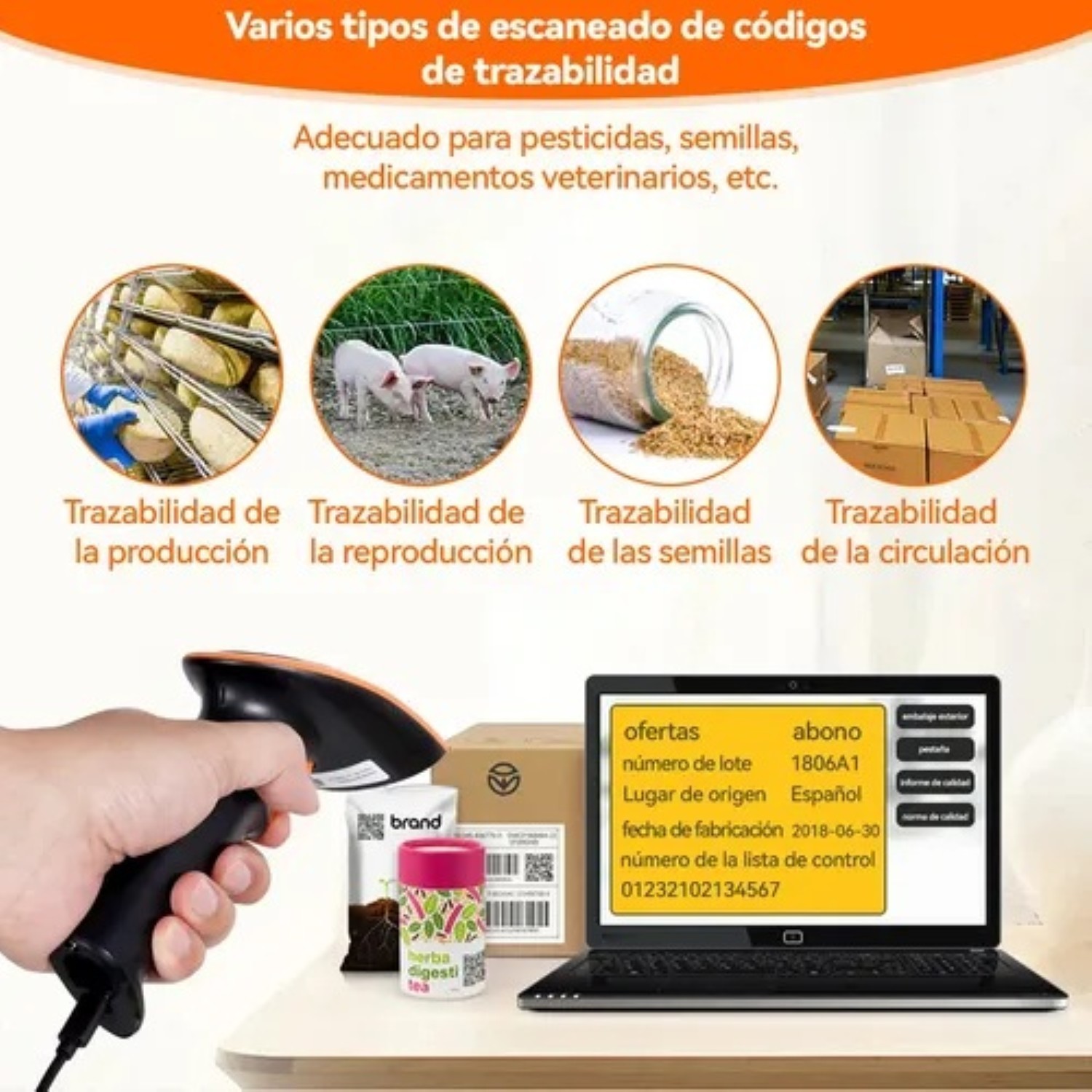 Esc&aacute;ner de c&oacute;digos de barras inal&aacute;mbrico 1D/2D con receptor USB image number null