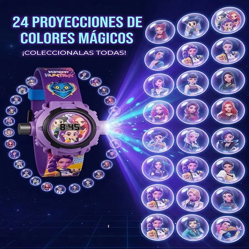 Reloj Infantil Kpop Demon Hunters 24 Im&aacute;genes Proyectables image number null