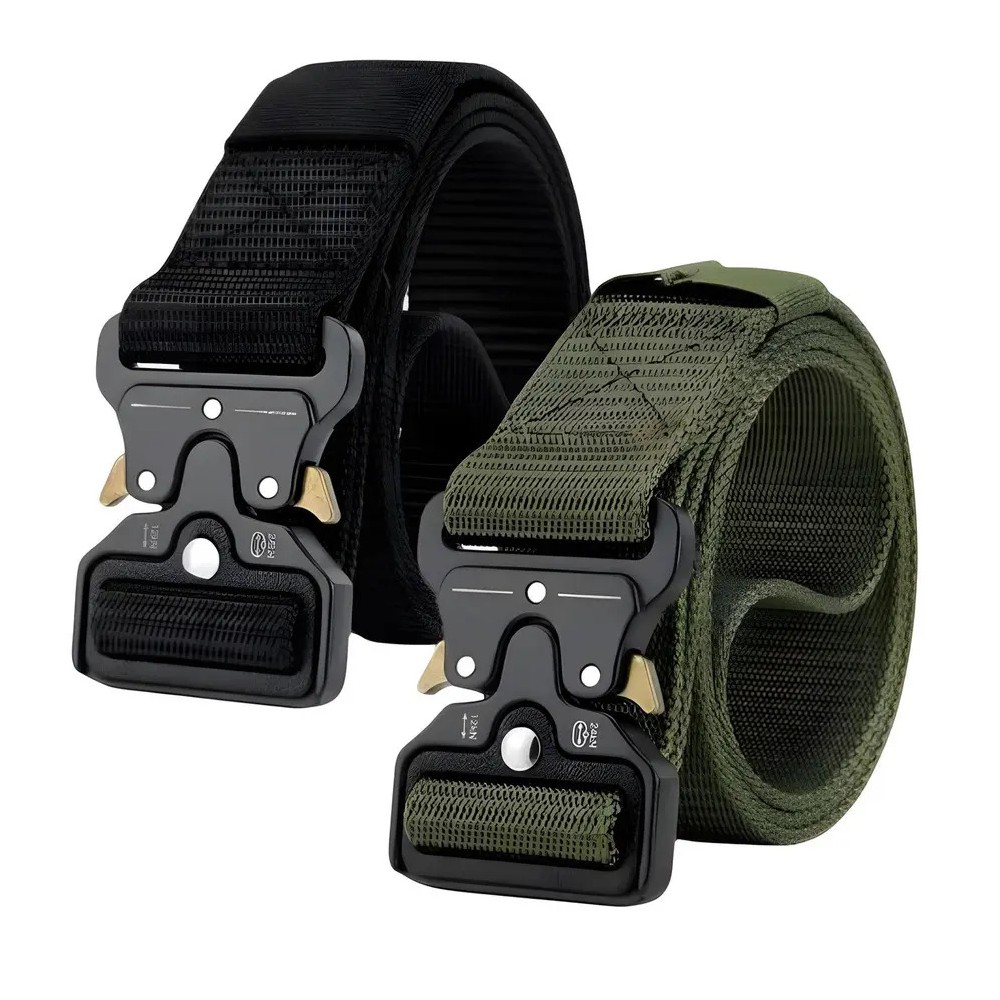 2pzs Cinturones T&aacute;ctico Ajustable Moda Calidad Cinto Militar Negro + Verde militar Talla 125 image number null