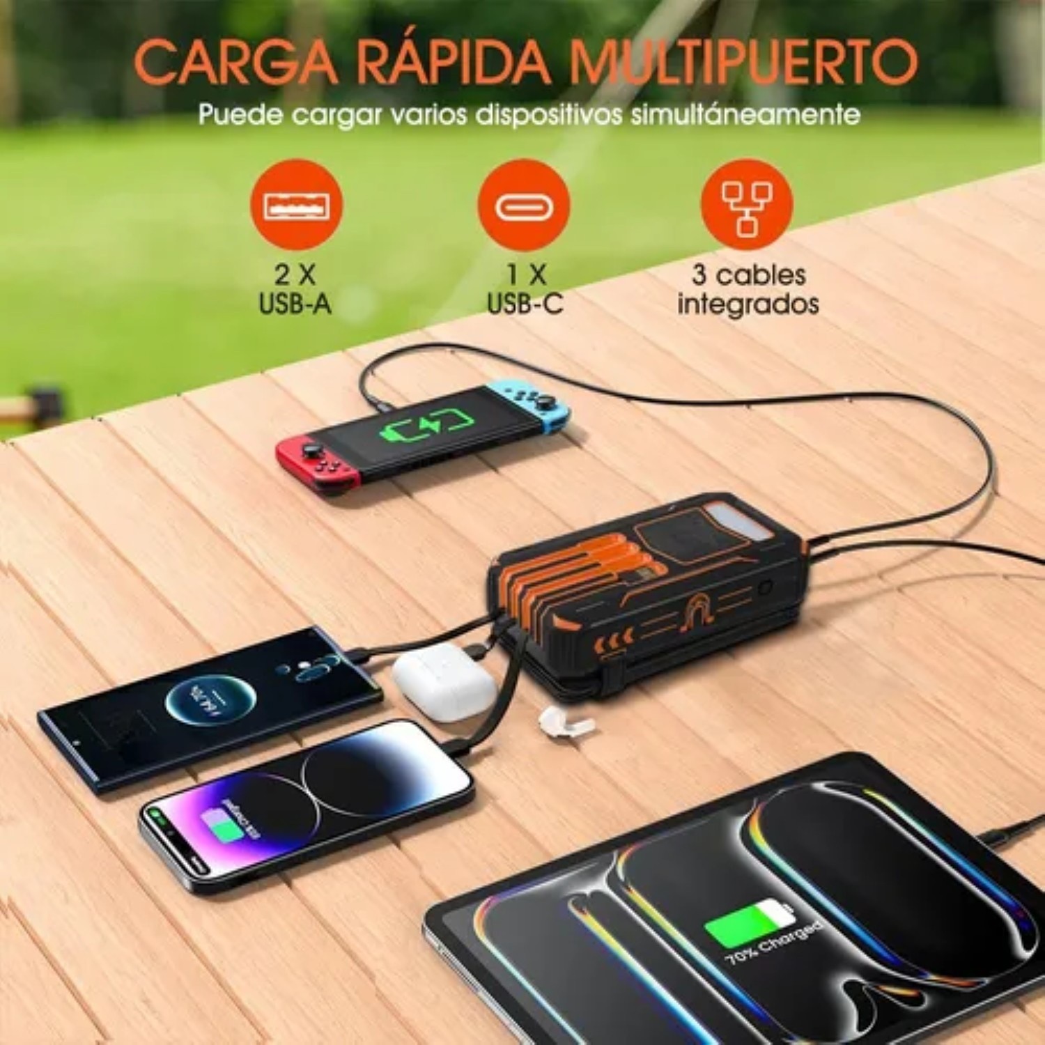 Power Bank Solar Port&aacute;til 36800mah Bater&iacute;a Con Luz 4 Cables image number null