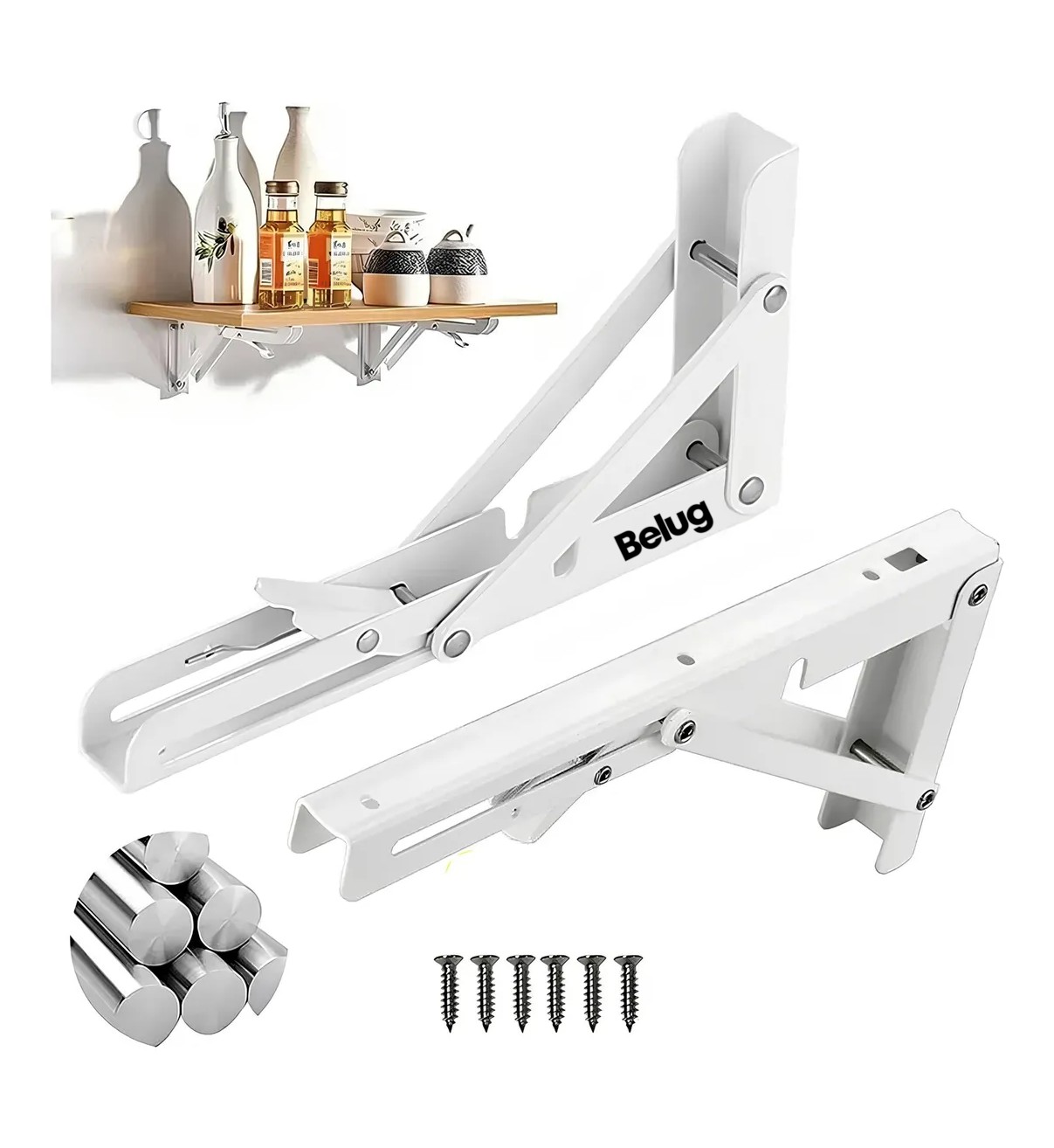 Soporte M&eacute;nsula Brazo P/repisa Belug Abatible Plegable Par Blanco image number null