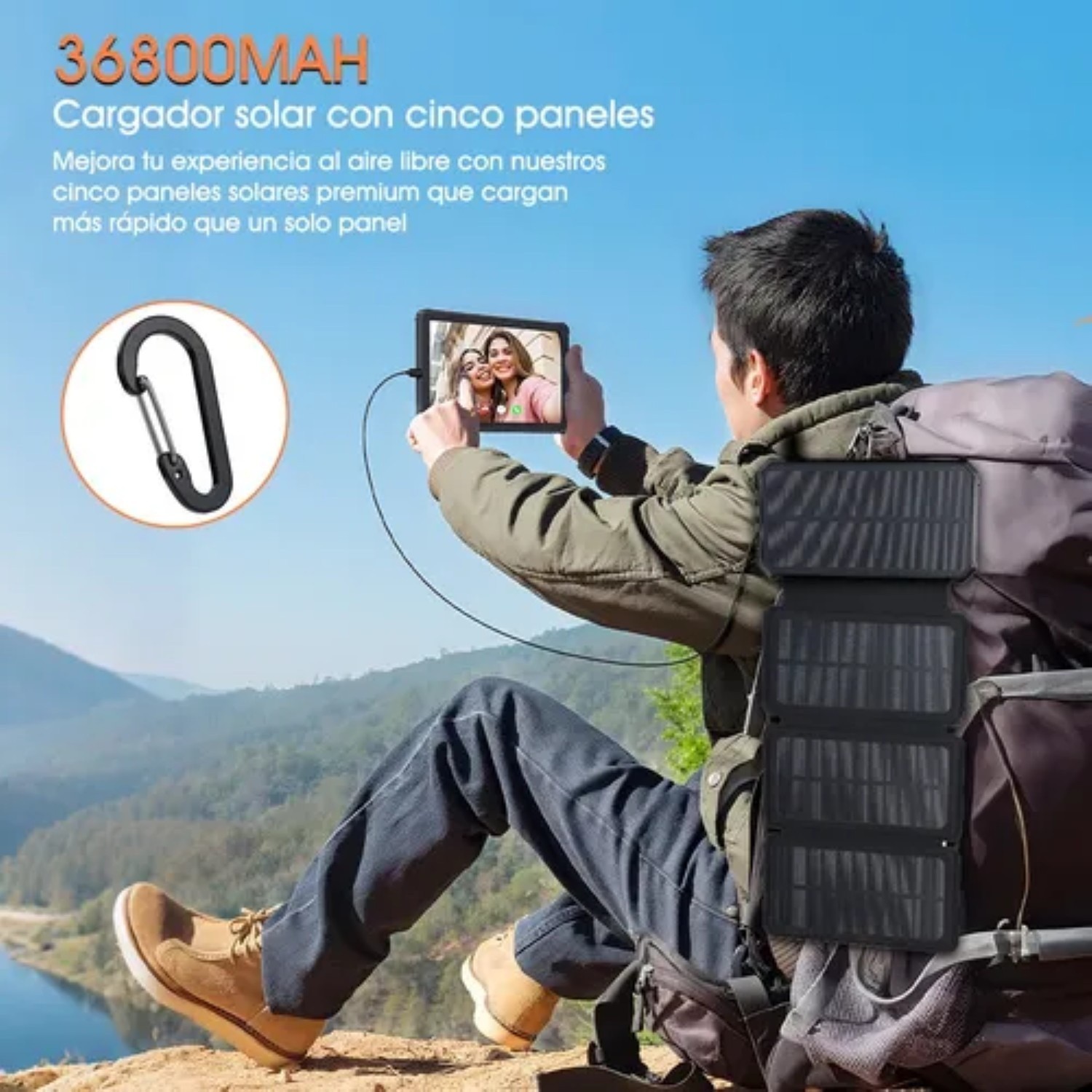 Power Bank Solar Port&aacute;til 36800mah Bater&iacute;a Con Luz 4 Cables image number null