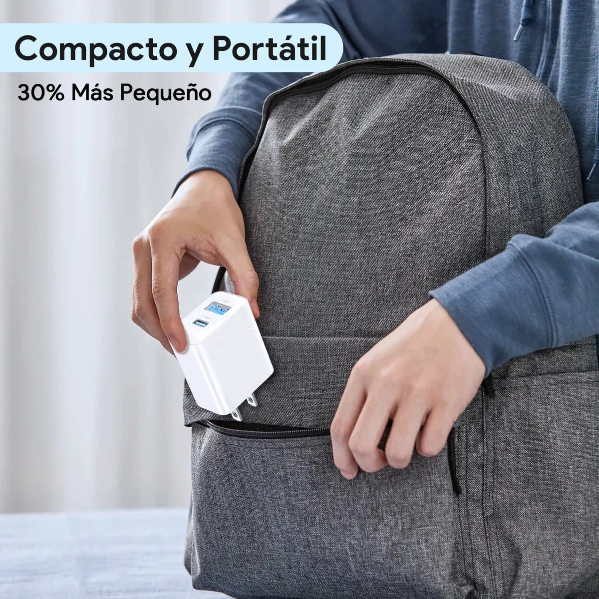 Cargador Dual Salida USB C & USB Port y Cable Tipo C a IP 1M Malubero Blanco image number null