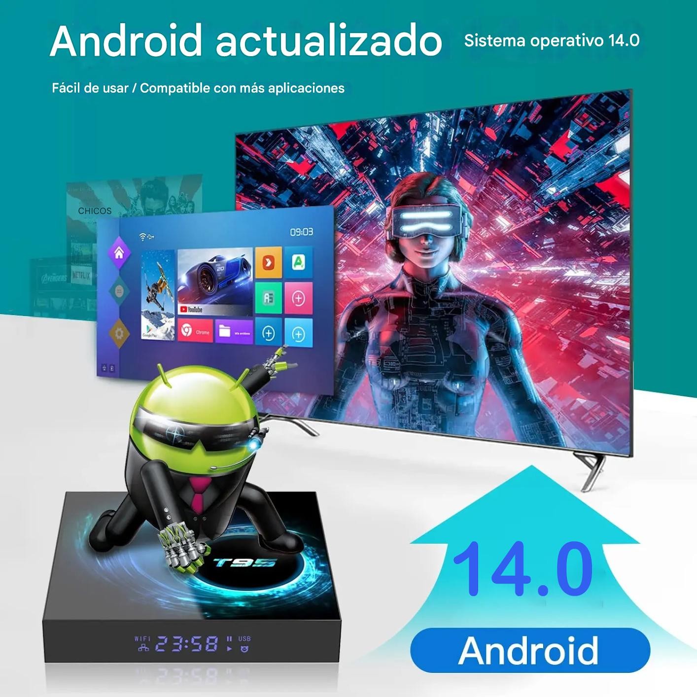 Smart TV inteligente box Android 14 6K HD 4GB 32GB Wifi reproductor multimedia pantalla image number null