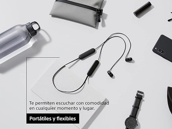 Sony WI-C100 - Aud&iacute;fonos inal&aacute;mbricos intraauriculares con Banda para el Cuello y micr&oacute;fono para Llamadas con Manos Libres, Negro, WIC100/B (Versi&oacute;n Nacional). image number null