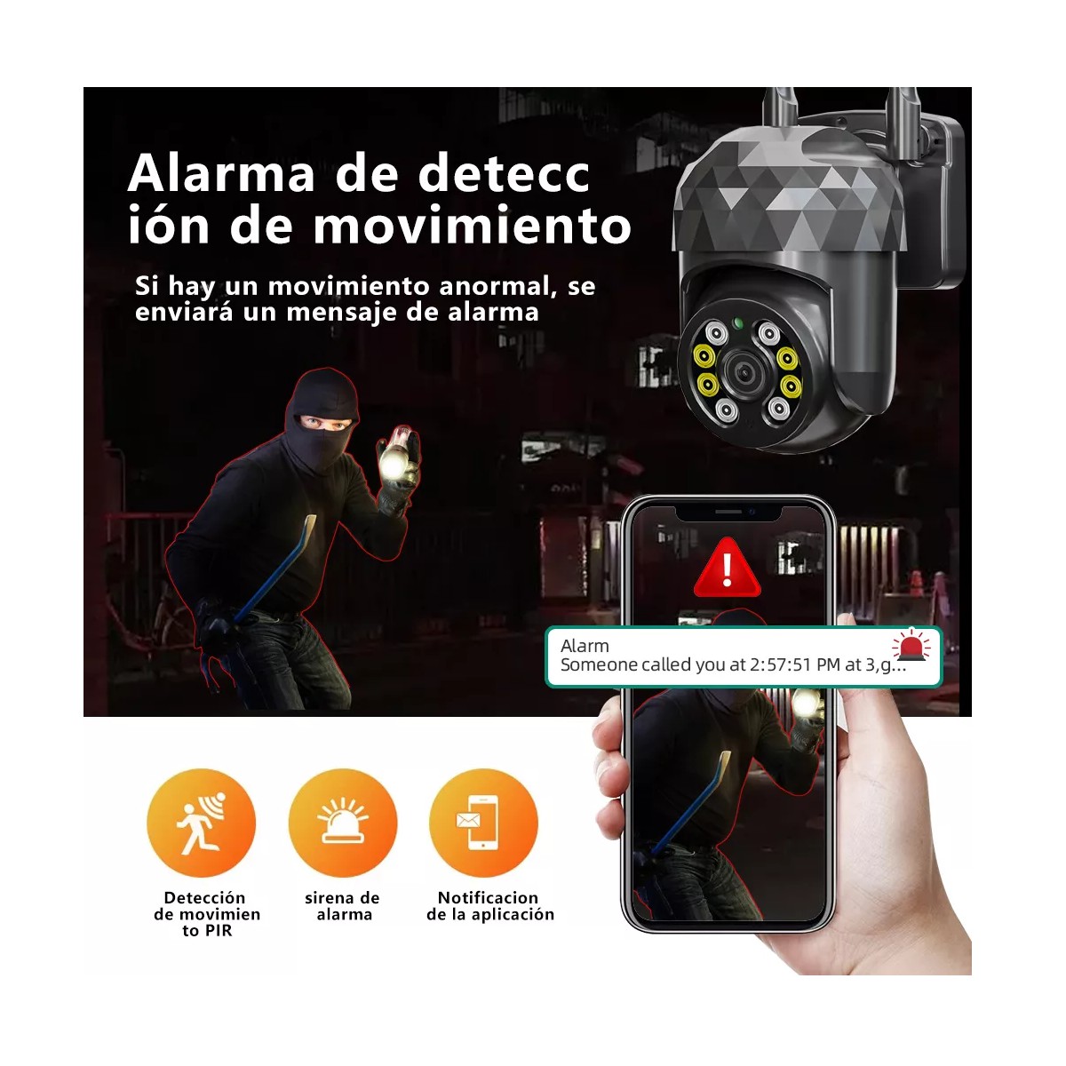 C&aacute;mara de seguridad WiFi inal&aacute;mbrica con resoluci&oacute;n de 2MP visi&oacute;n nocturna incluida . image number null