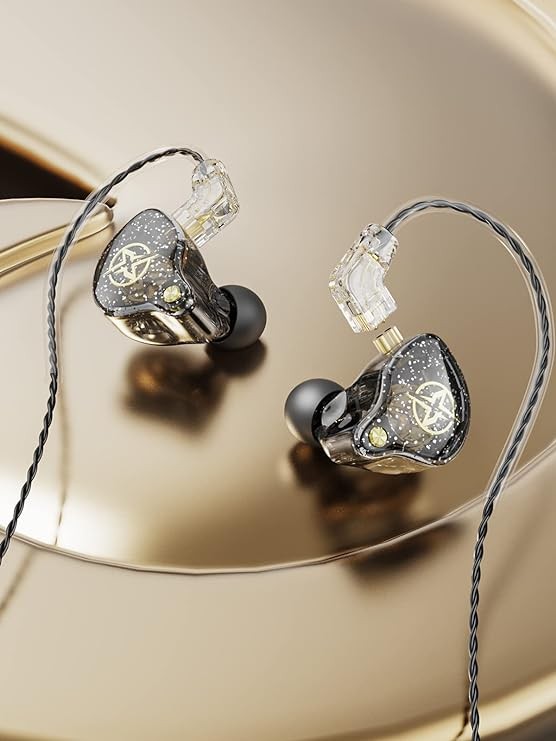 Auriculares intraurales con cable, Colorful Hybrid monitores intraurales, auriculares HiFi de graves profundos con cables desmontables con pin B, auriculares aislantes de ruido (micr&oacute;fono) (Negro). image number null