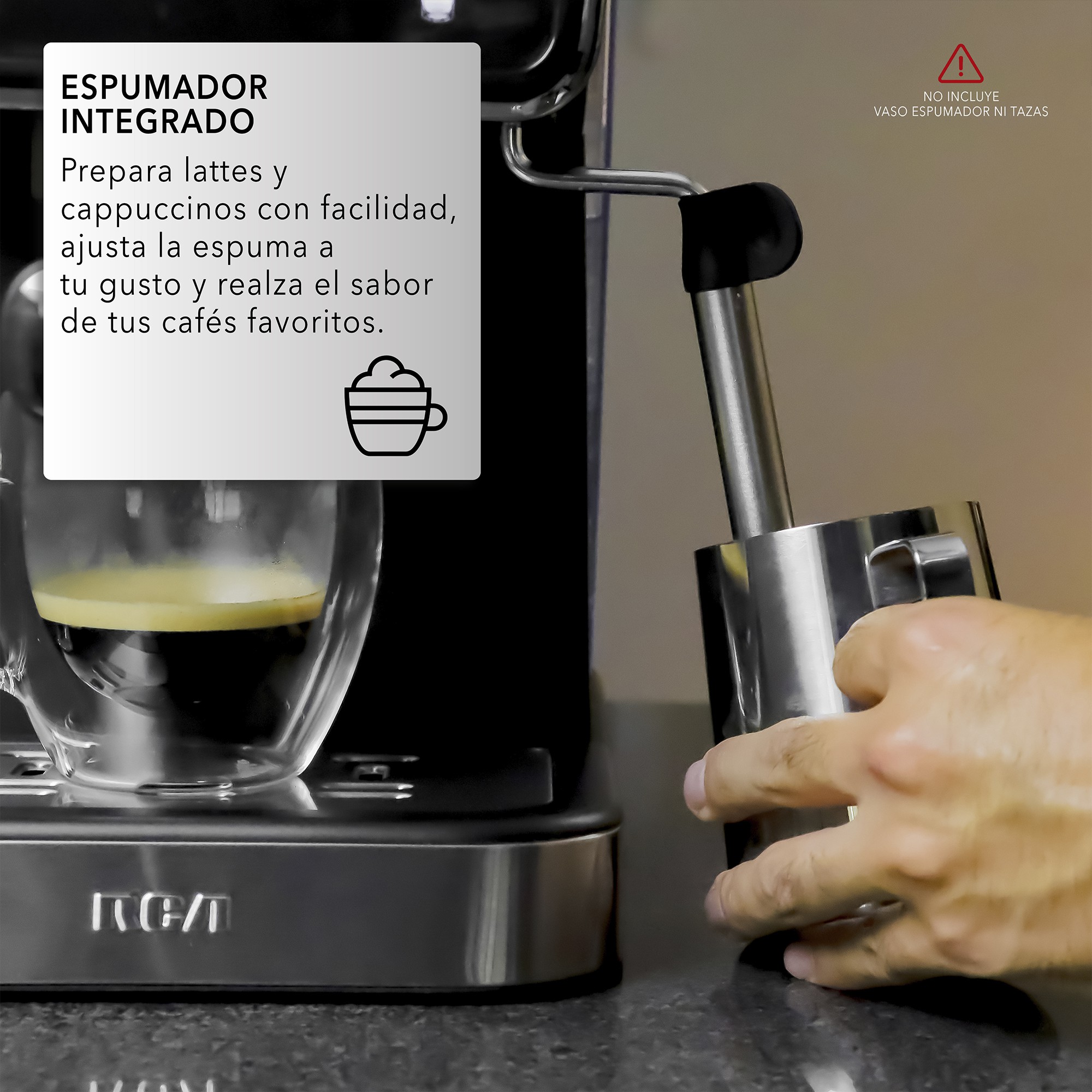 RCA Cafetera Profesional RC-CAF5, 2 en 1 para Caf&eacute; Molido y C&aacute;psulas, Espumador, Pantalla Inteligente, 1.5L. image number null