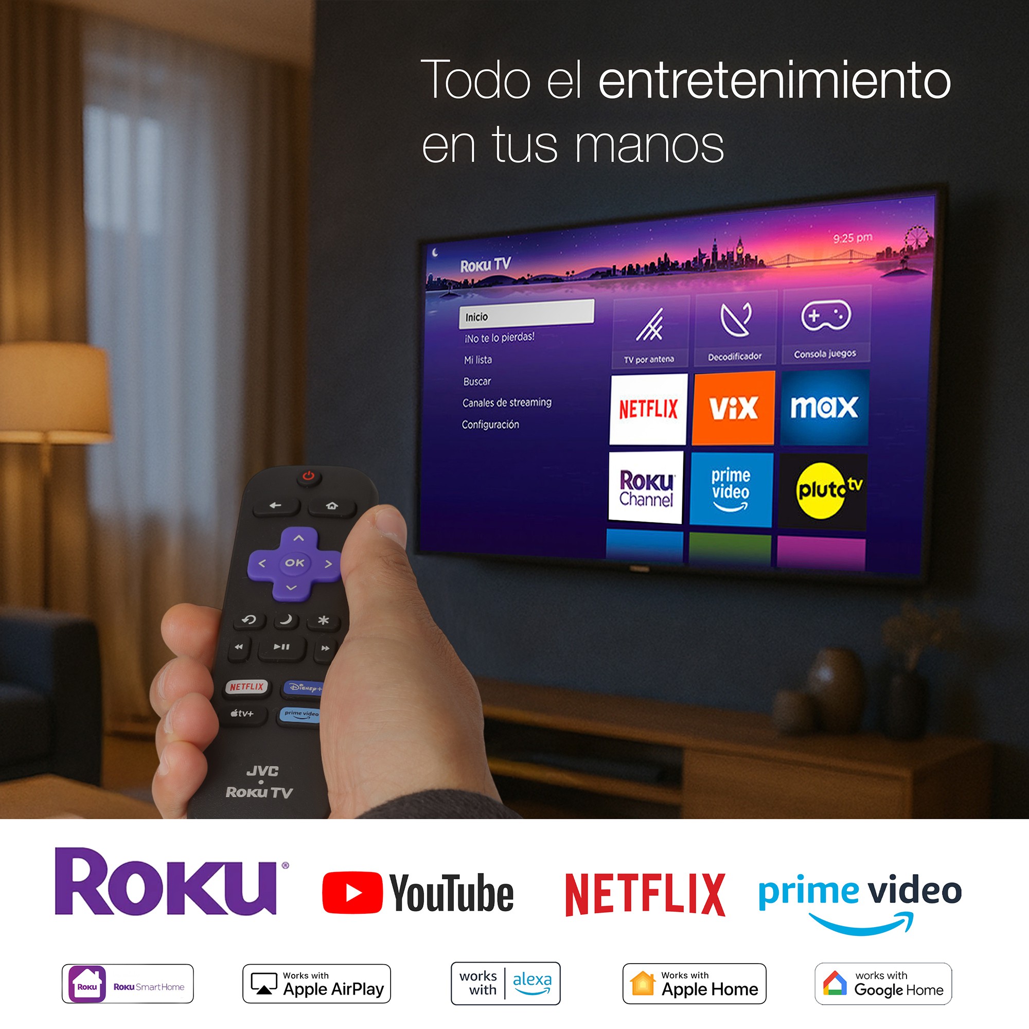 JVC Pantalla Smart TV 86 pulgadas 4K UHD LED Frameless Roku TV Netflix YouTube Prime Video Modelo SI86URF image number null