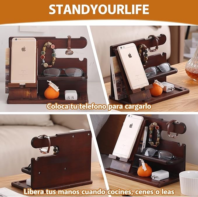 Organizador de Madera para Celular,2024 Nuevo Dise&ntilde;o,Organizador de Escritorio,Anillo,Anteojos,Relojes,Cartera,Accesorios para Hombre,Base de Celular para la Oficina y el Hogar,Regalos para Hombre. image number null