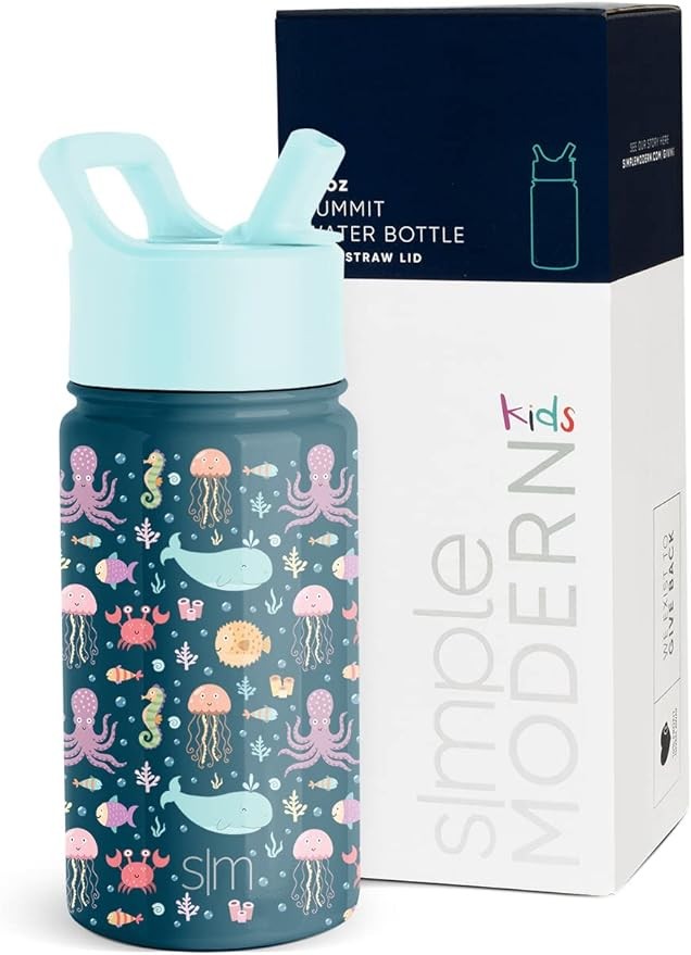 Simple Modern Botella de Agua para Ni&ntilde;os con Pajita | Vaso T&eacute;rmico Acero Inoxidable Aislado Reutilizable para Ni&ntilde;os y Ni&ntilde;as | Summit Colecci&oacute;n | 415ml | Under the Sea. image number null