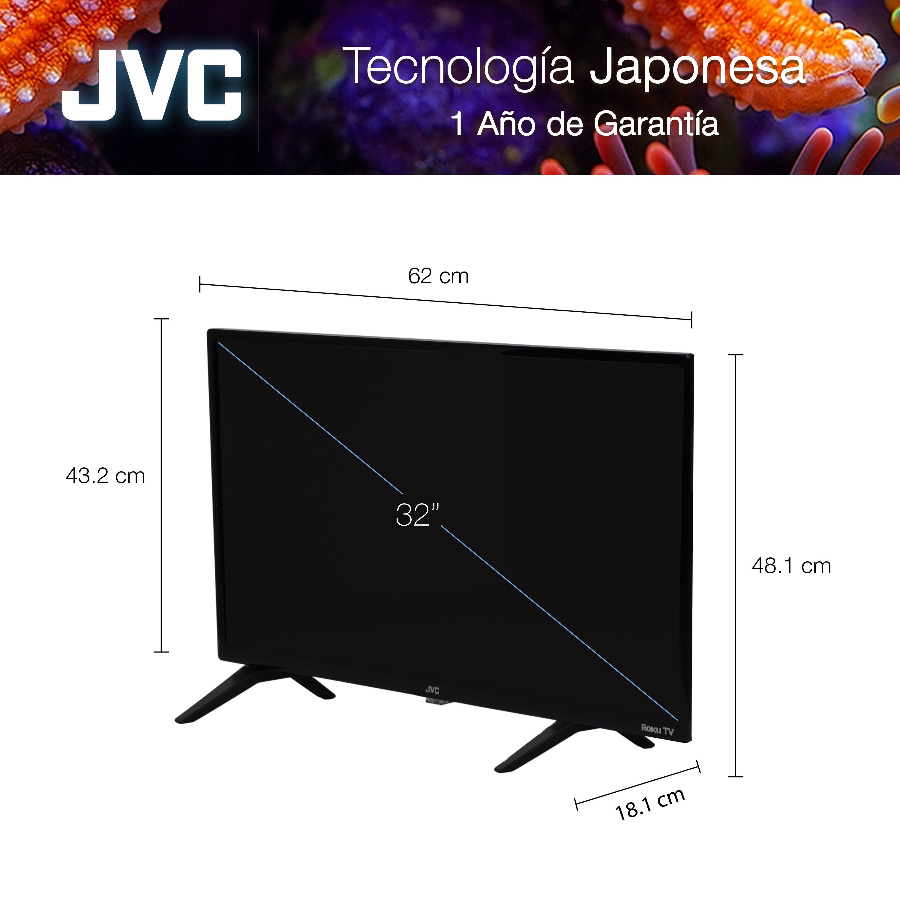 JVC Pantalla Smart TV 32 pulgadas HD LED | Roku TV Dolby Audio Modelo SI32R image number null