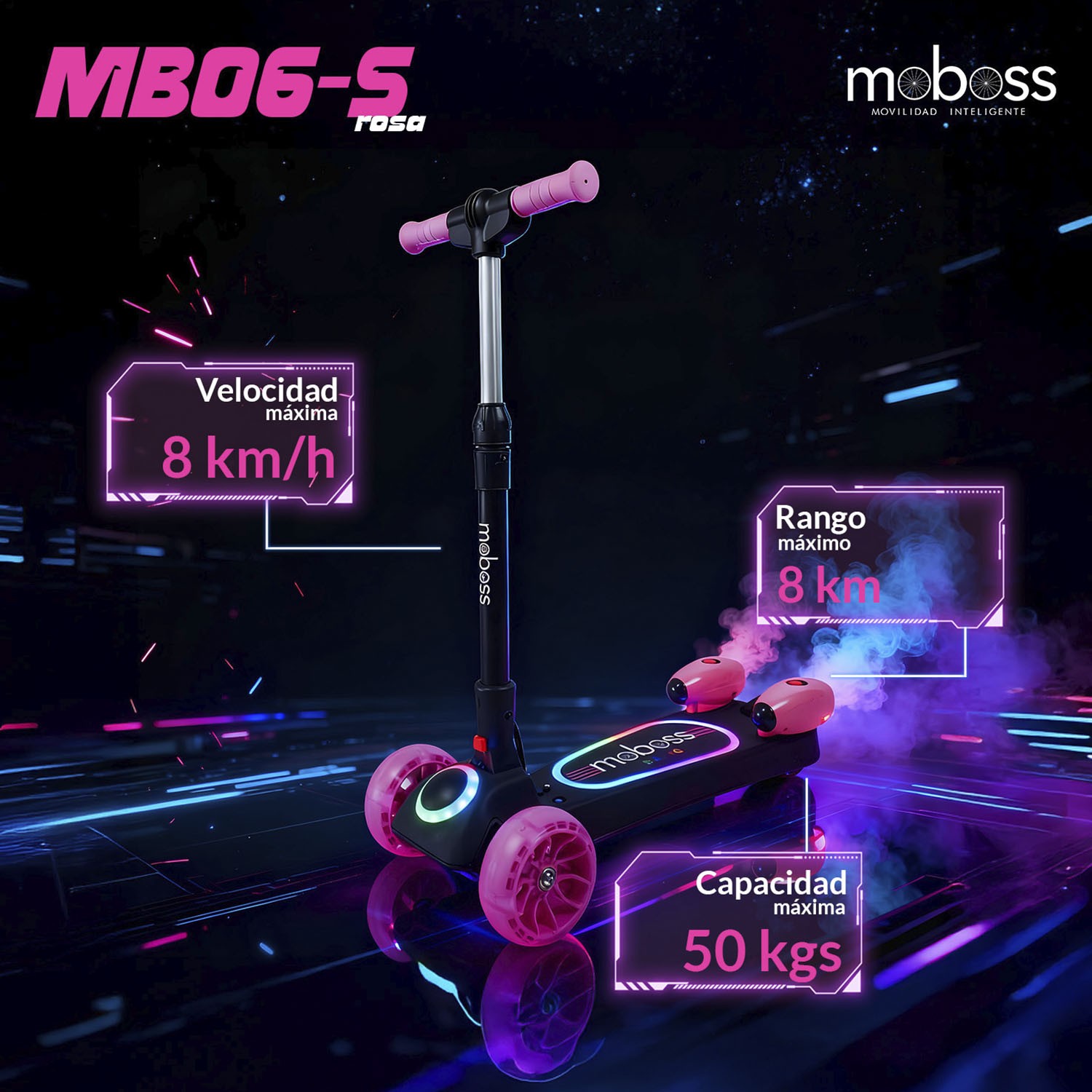 Scooter Infantil Plegable Pat&iacute;n Kick Scooter Moboss MB6 Rosa image number null
