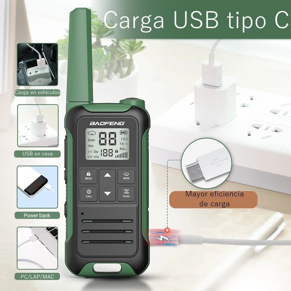 Walkie talkie Radio azul bidireccional tipo C recargable viaje Camping antena juego seguridad image number null