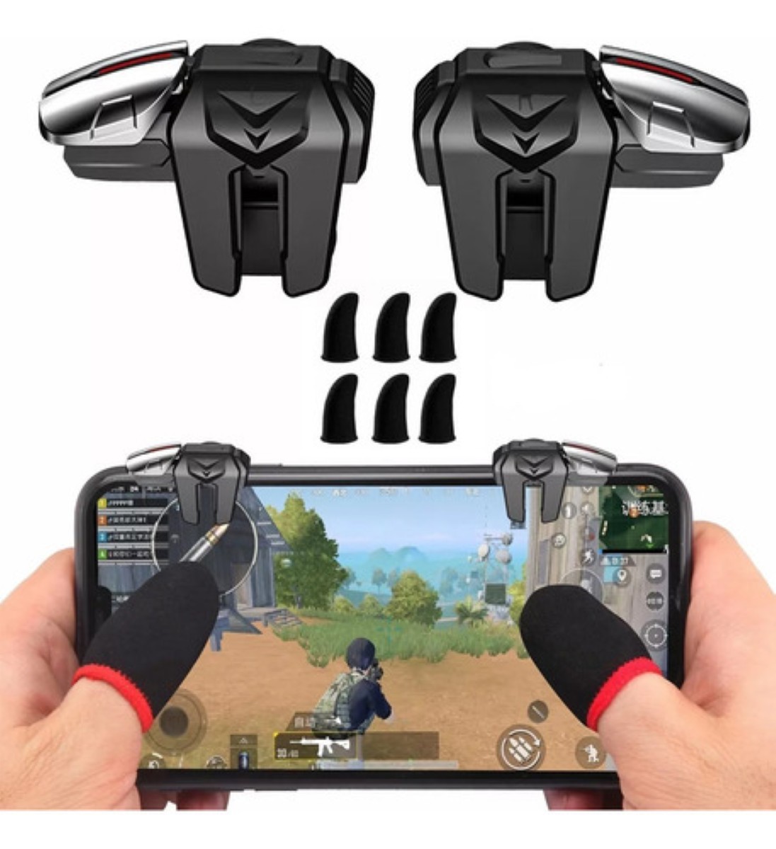 Gatillos Celular Con 4 Botones + Dedales Gamer Negro image number null