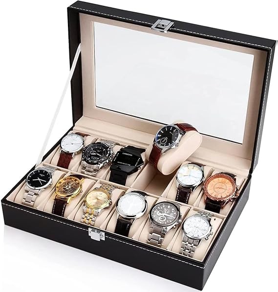 A BLACK MAMUT Caja Organizadora de Relojes para Hombre, Relojero,Tipo Piel, Terciopelo Suave, Acolchonado Estilo Elegante . image number null