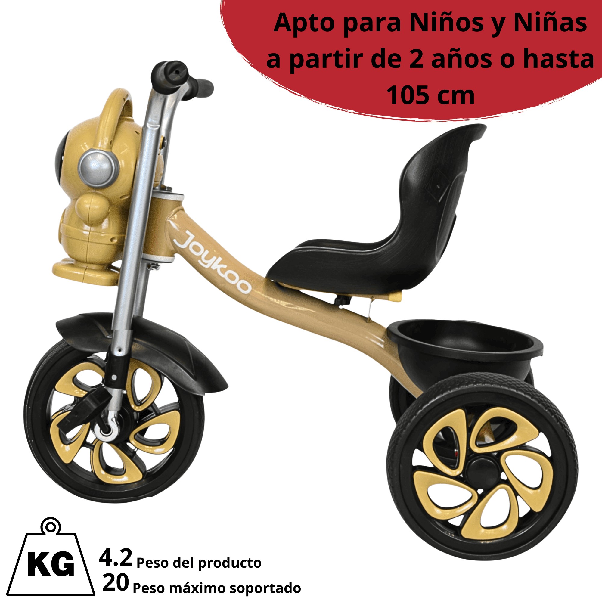 Triciclo para Ni&ntilde;os Astronauta con Luz Sonido Ruedas de Eva Canasta Trasera a partir de 2 A&ntilde;os Soporta 20 kg - Dorado image number null