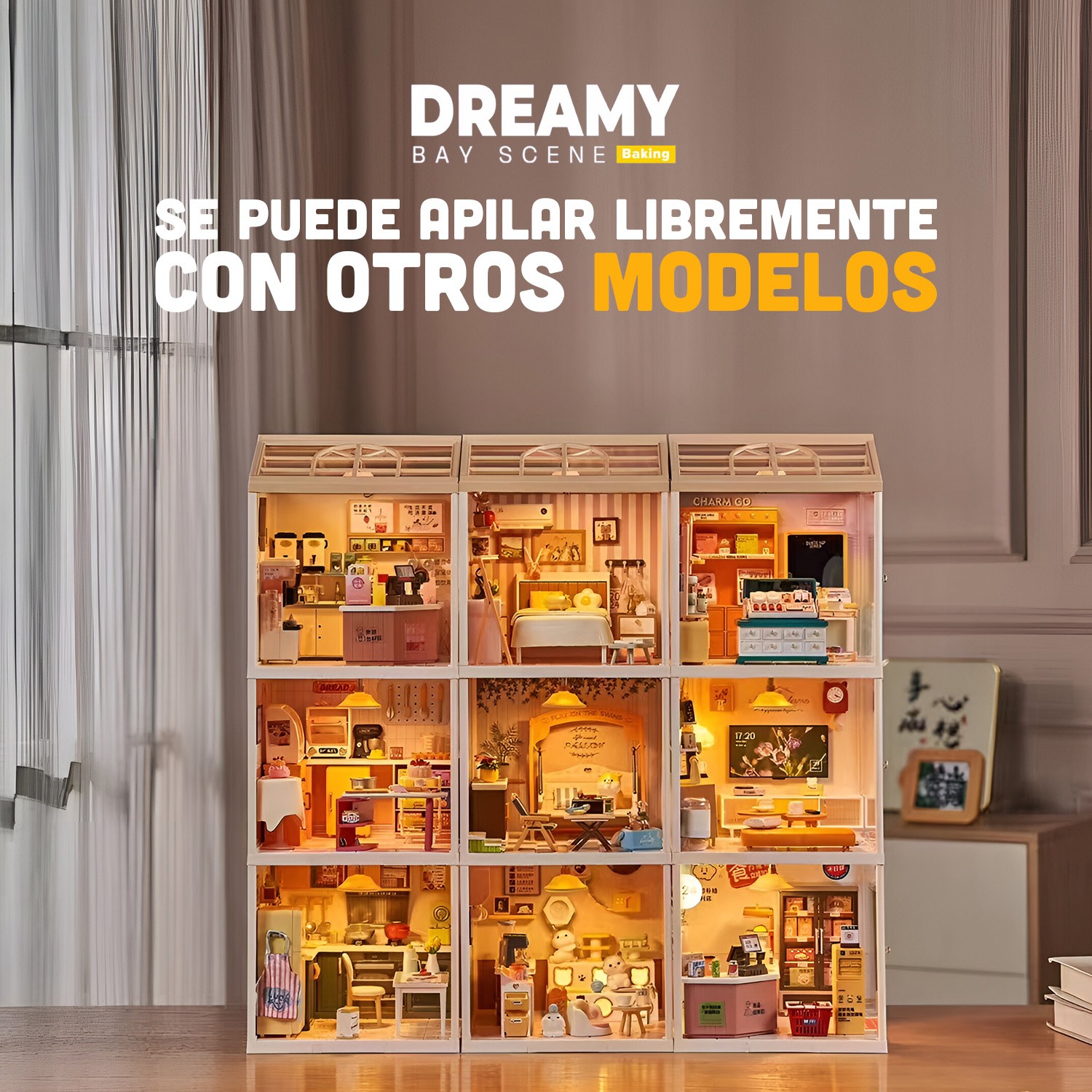 Juguete Panader&iacute;a en Miniatura con Pasteles, Muebles, Accesorios y Efecto de Luz Nocturna image number null