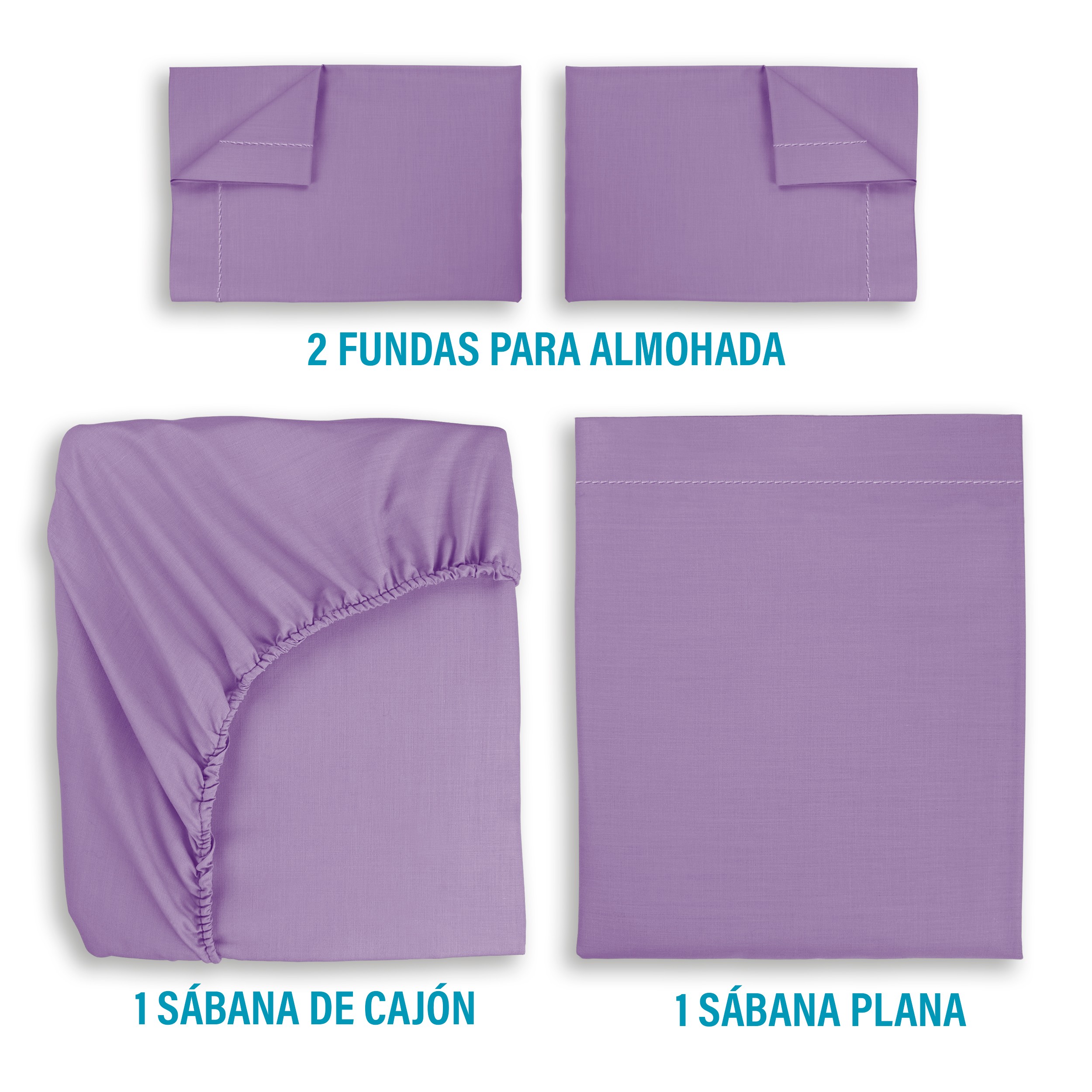 Juego de S&aacute;banas Percal Queen Size Lavanda 4 Piezas Frescas y Suaves Ajuste 35 cm Zantelo image number null
