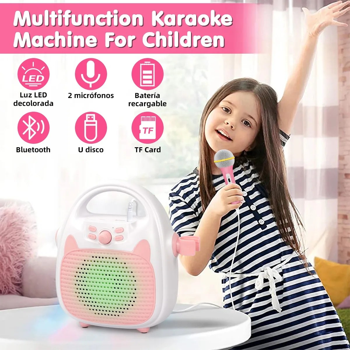 M&aacute;quina De Karaoke Para Ni&ntilde;os, Bocina, Juguetes Para Color Rosa image number null