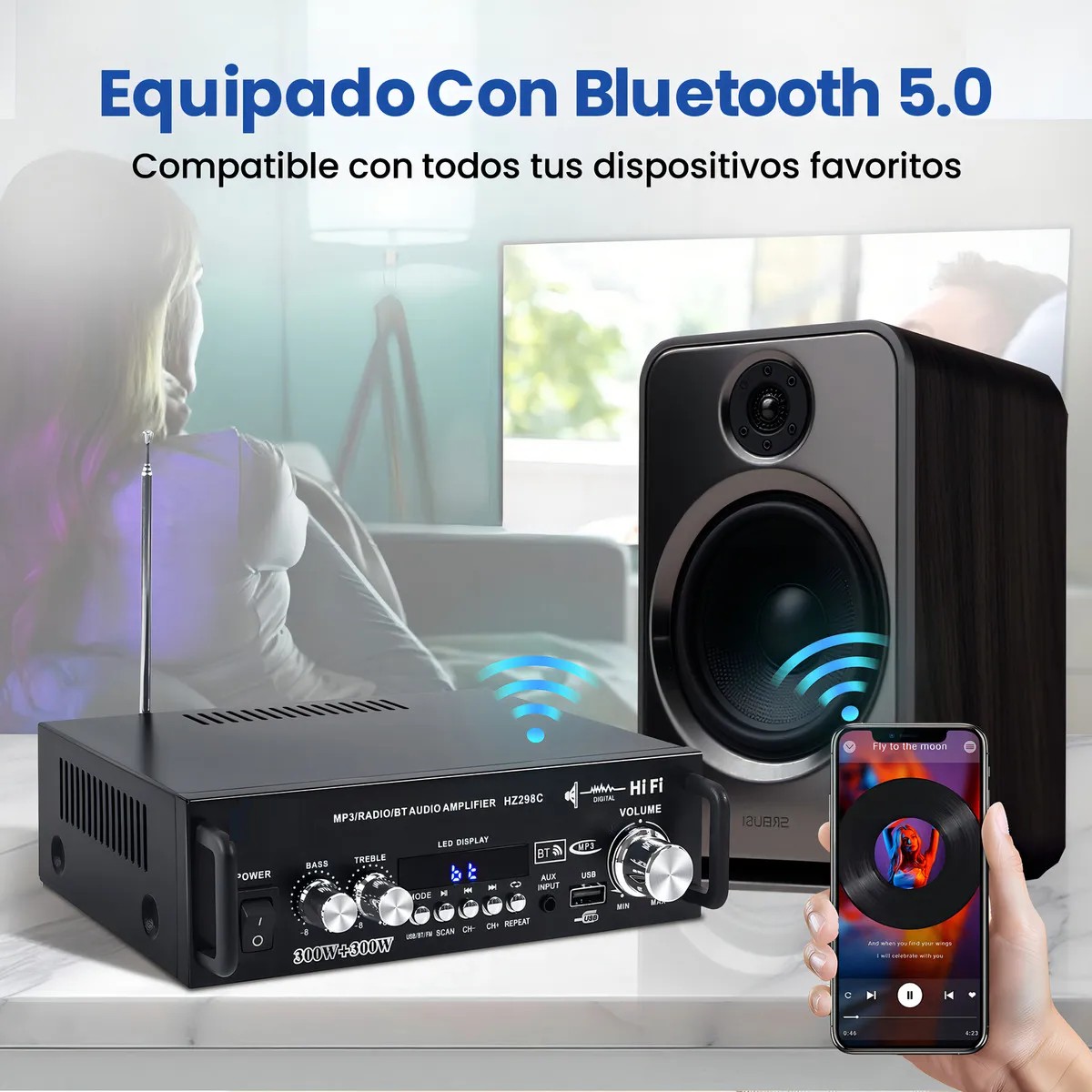 Amplificador Audio Est&eacute;reo Mini para Casa 2.0 Canales con Potencia M&aacute;xima 600W image number null