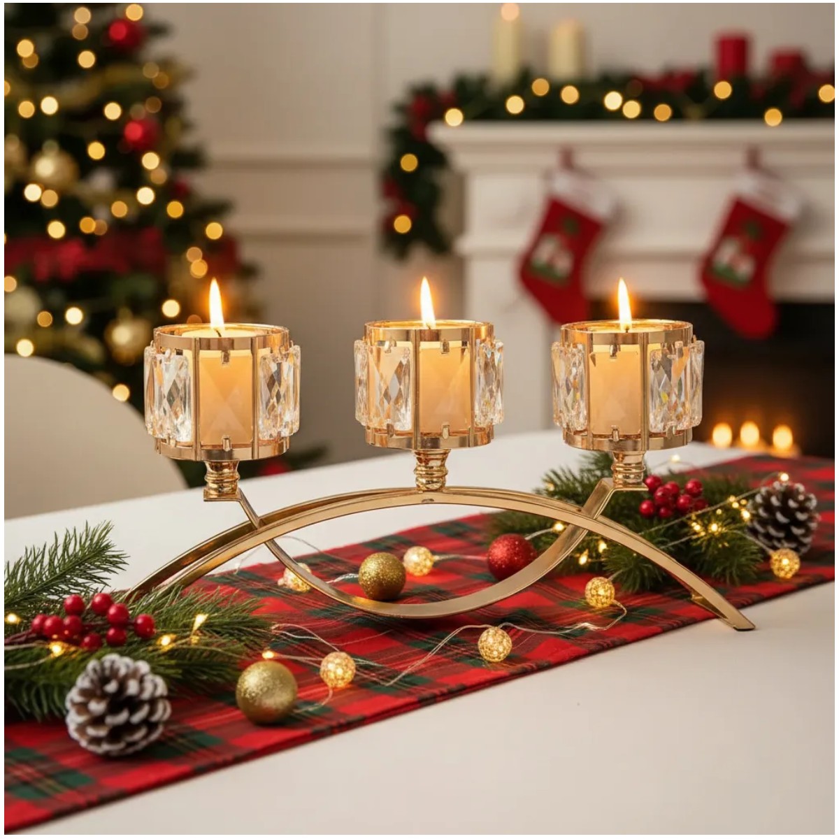 Candelabro Portavelas Cristal Para Decoraci&oacute;n De Mesa Regalo Dorado image number null