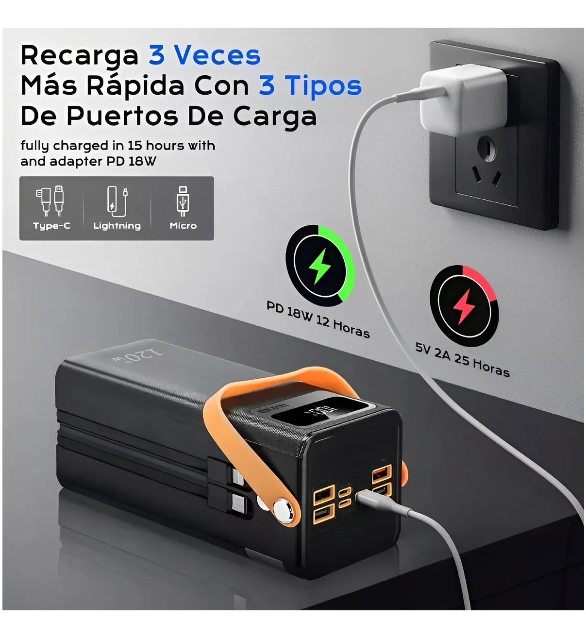 Power Bank Bater&iacute;a Port&aacute;til 50000mah Belug Cargador Ultrarr&aacute;pida Negro image number null