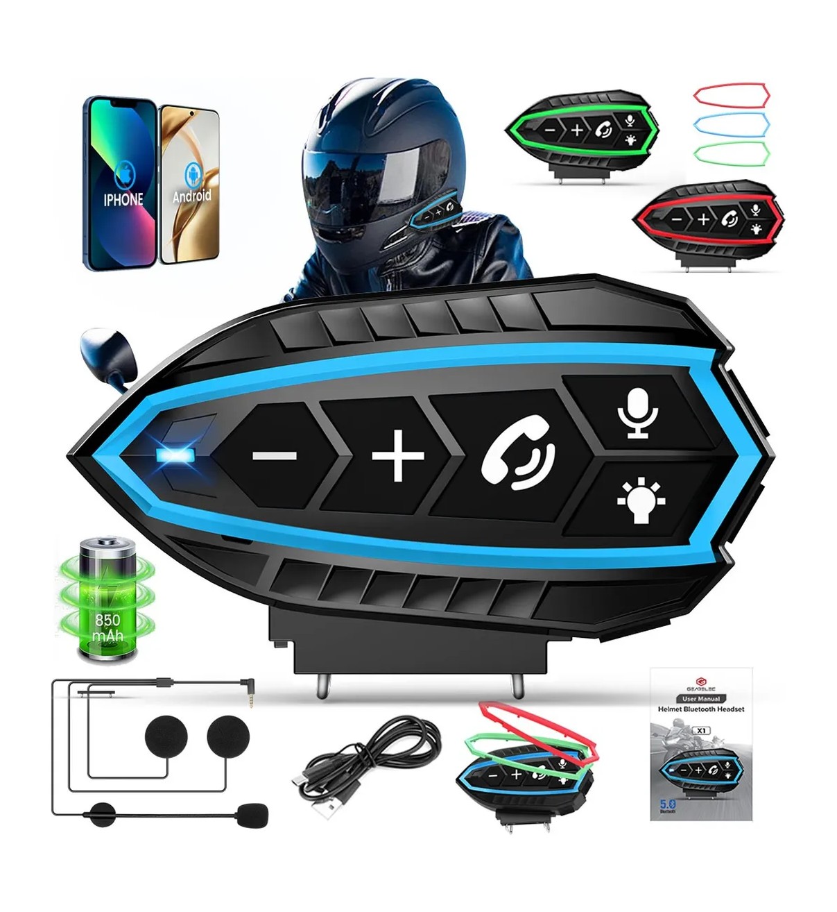 Aud&iacute;fonos Para Casco De Motos Malubero Bluetooth5.0 Impermeables Ip67 image number null