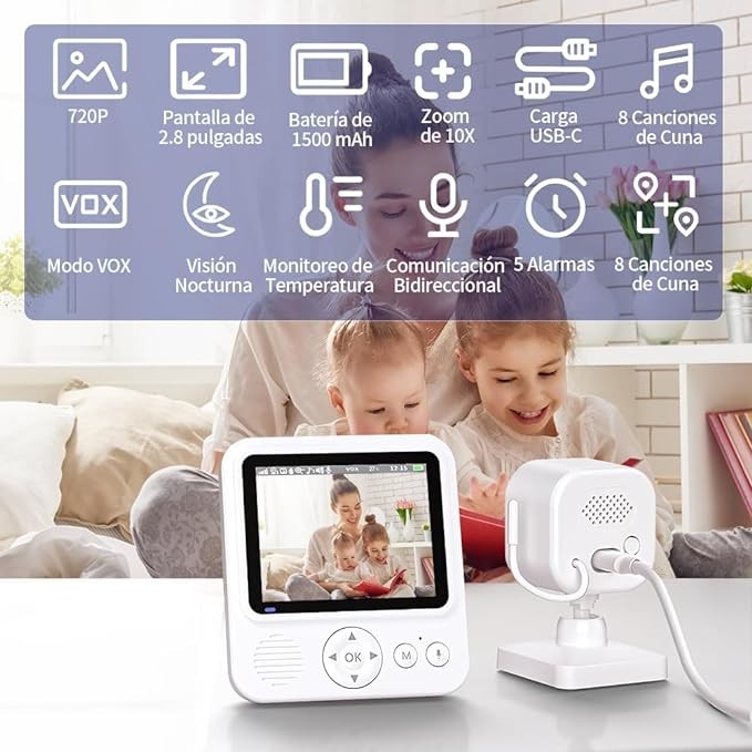 A vantisan Monitor Beb&eacute;, 2.8''HD Monitor con Camara para Bebe Portable Screen, Visi&oacute;n Nocturna Infrarroja, Monitoreo de Temperatura, Comunicaci&oacute;n bidireccional, Canciones de Cuna y Encriptaci&oacute;n Digital. image number null