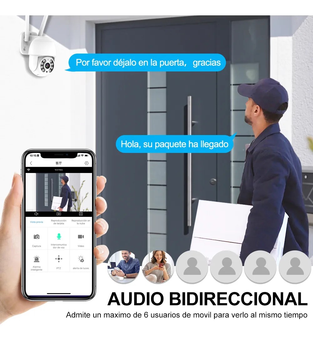 Camara de Seguridad PTZ Wifi para Exteriores Full HD 2MP 1080P 360&ordm; Vision Nocturna Sensor de Movimiento 2 pz image number null