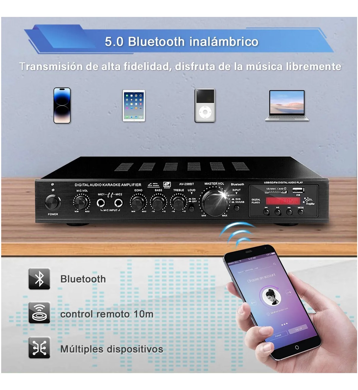 Amplificador De Audio Bluetooth Malubero Av-298bt 5.1 Estereo image number null