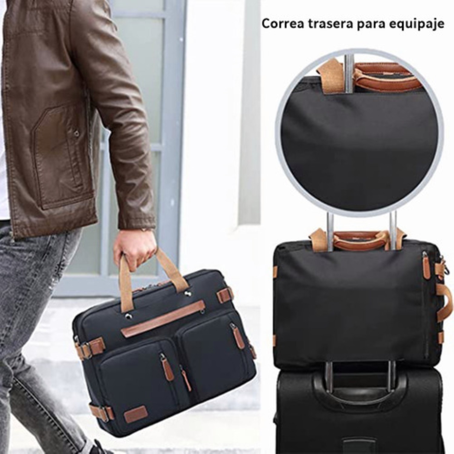 Mochila Malet&iacute;n Bolso Mensajero 3 En 1 Para Laptop De 17.3in NEGRA CON CAFE image number null