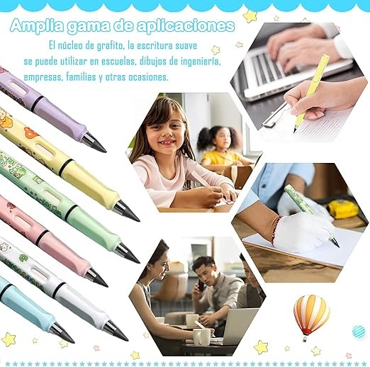 A AIYMQ Lapiz Infinito, 6 Lapices Eternos y Pegatinas decorativas,con 12 puntas y Bolsa Organizadora,Eternity Magic Pencil con Goma, herramienta de dibujo de boceto port&aacute;til reutilizable borrable. image number null