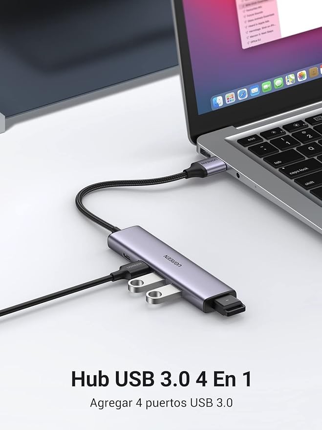 UGREEN Hub USB 3.0 de Aluminio Cable Trenzado, 4 Multi USB 3.0 y PD Carga Compatible con PC, Port&aacute;til, Teclado, Mouse image number null