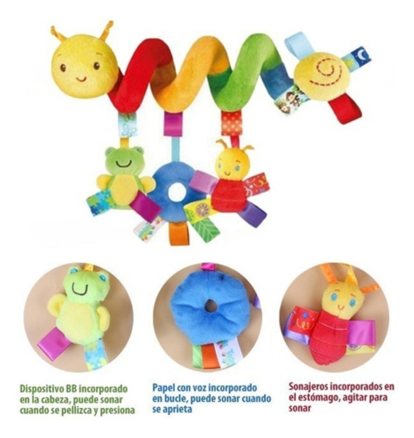 Peluche Sonaja Juguete Espiral Para Bebe Carriola, Cuna multicolor image number null