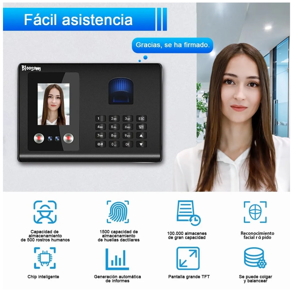 Reloj Checador Biom&eacute;trico 3 En 1 Con Detecci&oacute;n Dactilar Y Facial Negro image number null