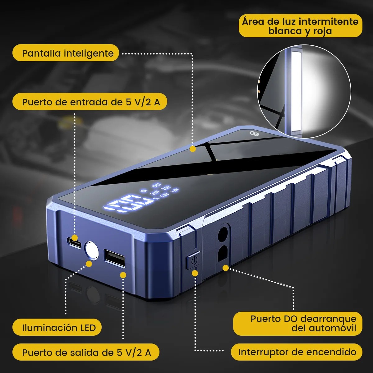 Arrancador De Bater&iacute;a 7500a Para Auto Con Led Pantalla Y Luz Led image number null