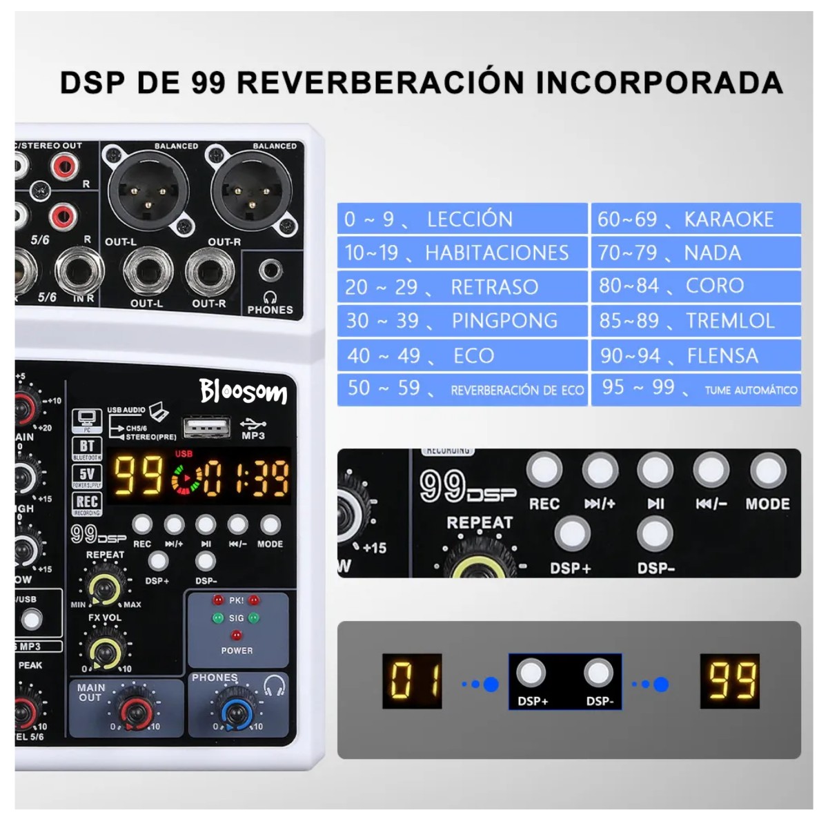 Mezclador Bluetooth Usb Dsp (6 Canales) Blanco image number null