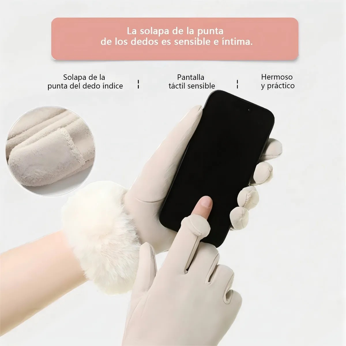 Guantes T&eacute;rmicos Frio De Invierno Para Pantalla T&aacute;cti Mujer Rosa image number null
